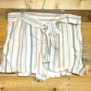 Express size 18 high rise midi white with multicolor stripes and tie 3” shorts